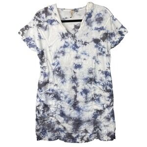 XCVI Womens Tunic Dress XS Linen Tie Dye Hooded Athleisure Coverup Beachy Resort